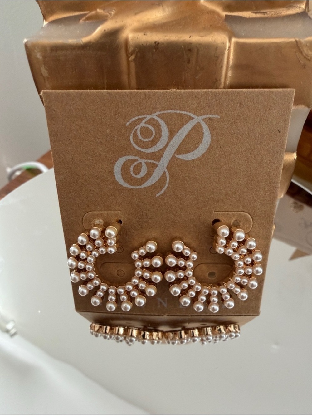 Plunder Gold Pearl Cluster Hoop Earrings